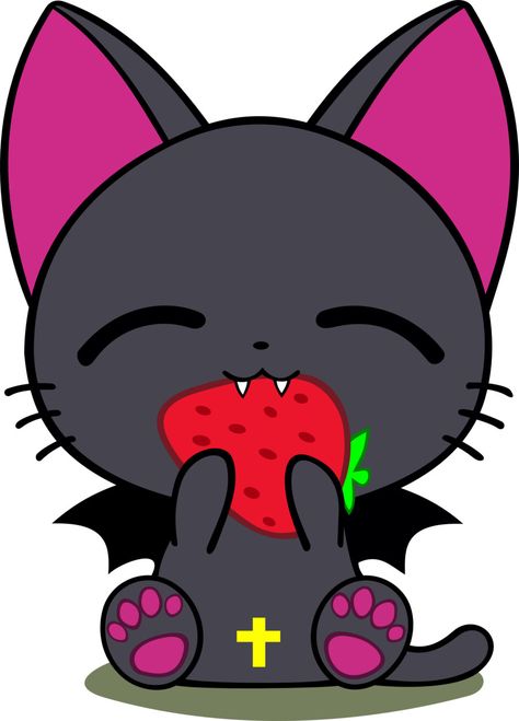 Look at this cuteness!!! i want the anime/manga  The Gothic World of Nyanpire Hello Kitty Fresa, Kawaii Dinosaur, Images Kawaii, Cute Kawaii Drawings, Anime Animals, Kawaii Halloween, Kawaii Cat, Anime Cat, Kitty Wallpaper