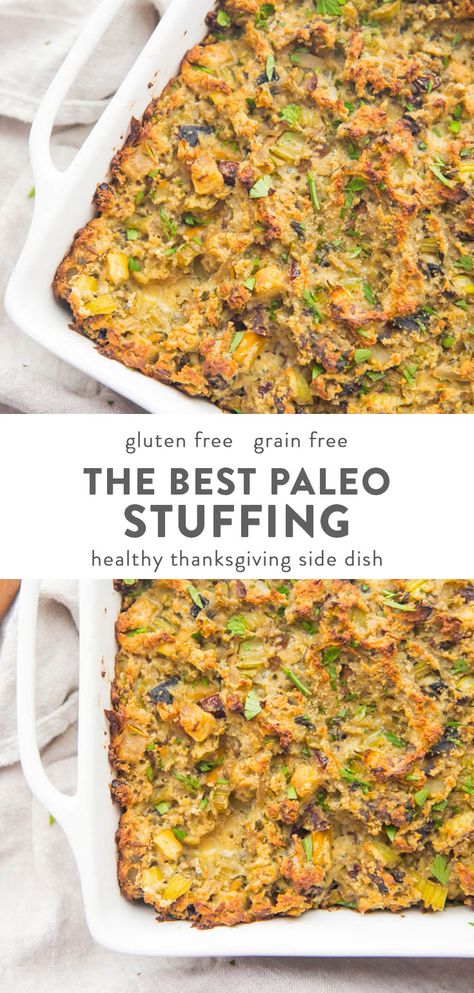 Healthy Stuffing Recipe, Healthy Stuffing, Stuffing Recipes Healthy, Paleo Stuffing, Thanksgiving Recipes Turkey, Paleo Thanksgiving Recipes, Thanksgiving Side Dishes Healthy, Paleo Menu, Paleo Thanksgiving