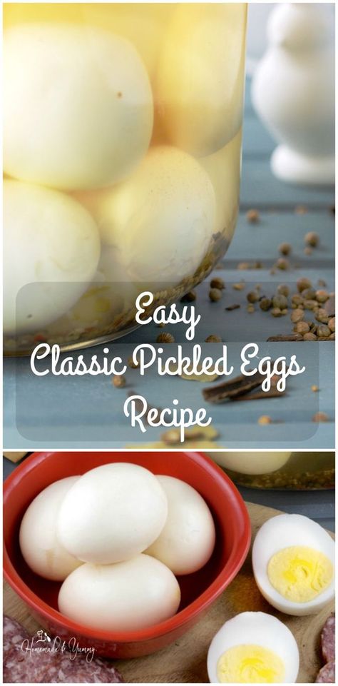 A true pub favourite, this Easy Classic Pickled Eggs Recipe is done my way. So many variations competing for "the best" tasting egg. | http://homemadeandyummy.com Pickling Eggs Recipe, Picked Eggs Recipe, How To Make Pickled Eggs, Best Pickled Eggs Recipes, Picking Eggs, Old Fashioned Pickled Eggs Recipe, Pickled Quail Eggs Recipe, Pickles Eggs, Pickle Eggs