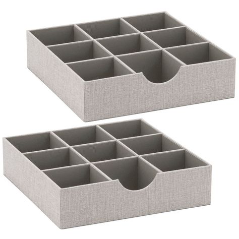 "Shop the Household Essentials Gray Drawer Organizer Trays, 2ct. at Michaels. com. With its 9 compartment design, this drawer organizer tray is the solution to organizing anything from a jumbled sock drawer to tangled sewing supplies neat and tidy. With its 9 compartment design, this drawer organizer tray is the solution to organizing anything from a jumbled sock drawer to tangled sewing supplies neat and tidy. Even though this tray comes in a pack of 2, each tray is suitable for a variety of us Grey Drawers, Diy Organizer, Sock Organization, Desktop Drawers, Drawer Inserts, Hanging Closet, Sock Drawer, Organized Packing, Closet Accessories