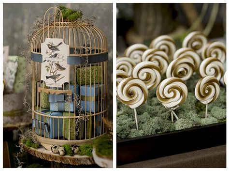 bird cage and pops.. could be pie pops! Fall Wedding Bridesmaids, Bar A Bonbon, Macaron Tower, Love Birds Wedding, Wedding Dessert Table, Bird Theme, Woodland Party, Wedding Desserts, Bridal Shower Theme