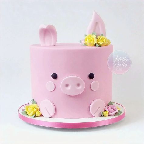 Cute piggy cake | Party Cakes Gallery Dolly Cakes, Pig Cakes, Piggy Cake, Barn Cake, Yellow And Pink Roses, Pig Birthday Cakes, Holly Dolly, Cute Piggy, Peppa Pig Birthday Party