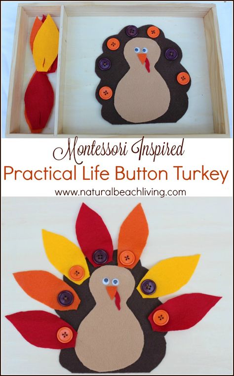 The Cutest Montessori Practical Life Button Turkey, Easy DIY Activity, Perfect for Preschoolers, Great Fall Busy Bag Ideas Turkey Easy, Thanksgiving Activities Preschool, Easy Diy Thanksgiving, November Activities, Montessori Practical Life, Thanksgiving Preschool, Turkey Craft, Montessori Ideas, Fall Preschool