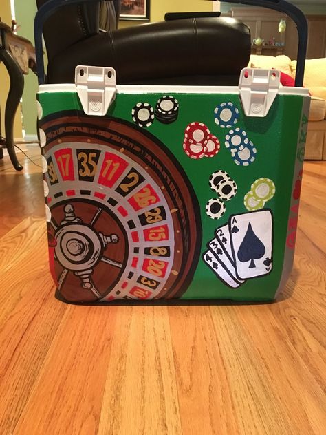 gambling cooler Casino Frat Cooler, Coolers For Fraternity Formals, Nola Frat Cooler Ideas, Las Vegas Frat Cooler, Vegas Cooler Fraternity, Poker Frat Cooler, Frat Mountain Weekend Cooler, Frat Coolers Vegas, Cooler Painting Ideas For Guys