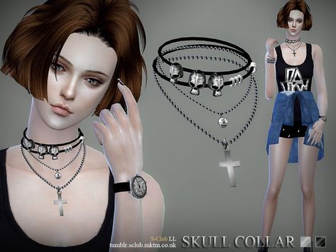 Sims 4 Cc Goth, Emo Jewelry, Layered Cross Necklace, Grunge Necklace, Emo Accessories, 4 Necklace, Sims 4 Piercings, Cc Clothes, Grunge Accessories