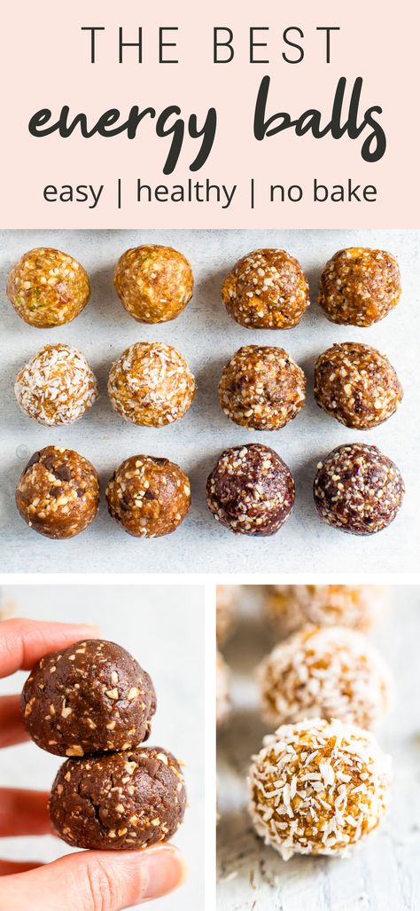 The ultimate guide to making date energy balls with the basic recipe, over 9 different flavors and how to store them! #energyballs #dates #vegan #glutenfree #mealprep #healthysnack #eatingbirdfood #snack Cereal Balls Recipe, Energy Date Balls Healthy, Booster Juice Energy Balls, Freezable Energy Balls, Power Balls Recipe With Dates, Oat Free Energy Balls, Booster Balls Recipe, Dates Power Balls, Date Cocoa Energy Balls