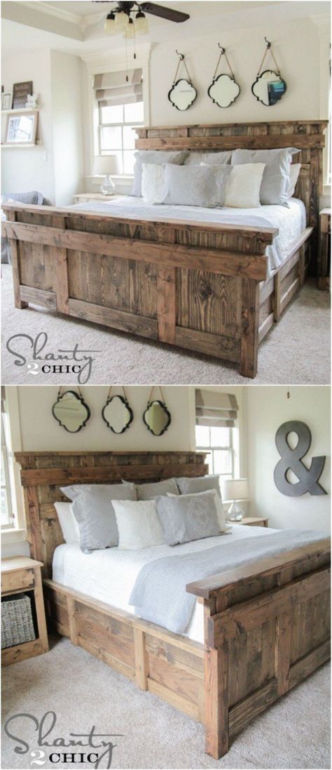 21 DIY Bed Frame Projects – Sleep in Style and Comfort - DIY & Crafts Diy Comforter, Rustic Bed Frame, Modern Bedding, Hemma Diy, Diy Bed Frame, Rustic Bedding, Wood Bed Frame, Wood Beds, Diy Bed