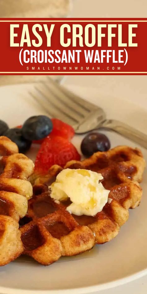 Easy to make a Mother's Day brunch menu that you will make again and again! This Croissant waffle is easy and fun to make and incredibly tasty. Make this easy Croffle recipe made with crescent rolls and rolled in cinnamon sugar that kids will love! Crescent Roll Waffles, Breakfast Crossiant Casserole, Easy Breakfast Ideas With Croissants, Croffle Menu Ideas, Croffle Topping Ideas, Croissant Waffle Recipe, Croffle Recipe, Croissant Waffle, Waffle Ideas