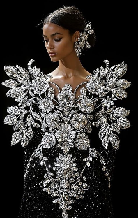 Gem Dress Jewels, Bejeweled Clothes, Snowflake Outfit, Snowflake Dress, Snowflakes Falling, Chic Dress Classy, Designer Evening Gowns, Royal Dresses, Iconic Dresses