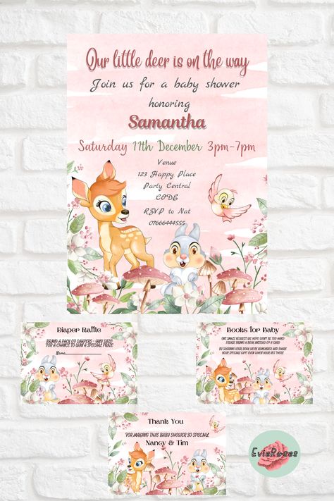 Bambi Invitation Template, Bambi Baby Shower Invitations, Bambi Themed Baby Shower Ideas, Bambi Baby Shower Theme Girl, Bambi Invitation, Bambi Baby Shower Ideas, Sprinkle Ideas, Unique Baby Shower Themes, Bambi Baby