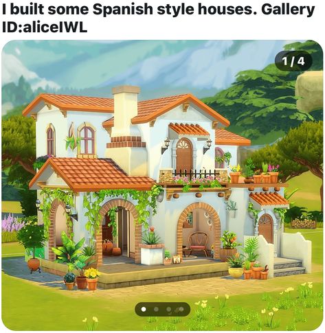 Sims 4 Adobe House, Sims Conversation Pit, Sims 4 House Floor Plans Layout, Spanish House Layout, Sims 4 Spanish House, Tartosa Homes Sims 4, Sims 4 Spanish Style House, Sims 4 Mediterranean House, Spanish House Interior