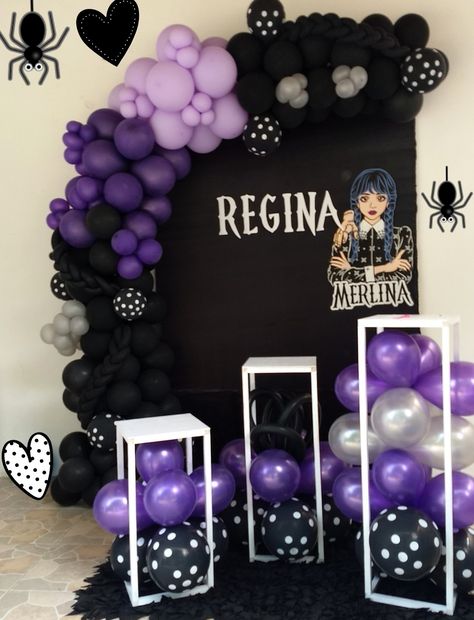 Wednesday Themed Birthday Party Decorations, Wensday Birthday Party, Wednesday Decoration Party, Wednesday Birthday Party Theme, Wednesday Decor, Belle Birthday Cake, Addams Family Theme Party, Wednesday Birthday, Addams Family Theme