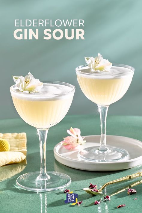 Gin Sour Cocktails, Cocktails With Italian Food, Cocktail Sour Recipe, Best Gin Cocktails Recipe, Cool Cocktails Recipes, Gin Blossom Cocktail, Simple Cocktails Recipes, Gin And Elderflower Cocktail, Elderflower Gin Cocktail