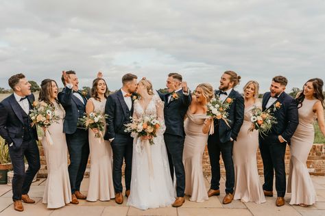 Fun bridal party photo inspiration Formal Bridal Party Photos, Uneven Bridal Party Photos, Party Photo Inspiration, Bridal Party Photos Group Shots, Fun Bridal Party Photos, Small Bridal Parties, Wedding Party Poses, Bridesmaids Dress Inspiration, Photo Grouping