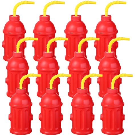 PRICES MAY VARY. Package Content: you will receive 12 plastic fire hydrant cups with straws, sufficient quantity to meet your use and decoration; This is a nice combination set for firefighter's birthday, fire themed party and more Practical Design: each fire hydrant party cup is equipped with a straw that is long enough to reach the bottom of the cup, so that children can easily finish the water or beverages in the cup without wasting or spilling Reliable and Quality: fire fighter cups are made Fireman Party Decorations, Firefighter Birthday Party, Paw Birthday, Fireman Party, Firefighter Party, Firefighter Birthday, Cups With Lids, Firetruck Birthday, Kids Gift Guide