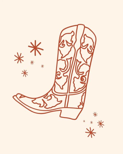 Cowboy Boots Line Art, Western Graphic Art, Cowboy Boot Sketch, Cowgirl Boots Tattoo, Cowboy Boot Outline, Stars Line Art, Tennessee Tattoo, Western Illustration, Cowboy Boot Tattoo