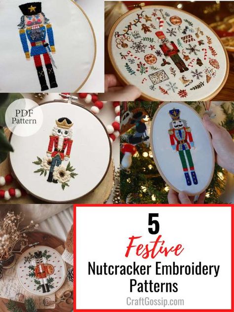 Nutcracker Embroidery, Stitch Paper, Stick And Stitch Embroidery, Christmas Hand Embroidery, Free Cross Stitch Designs, Stick And Stitch, Chicken Scratch Embroidery, Hand Embroidery Patterns Free, Ribbon Embroidery Tutorial