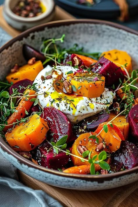 Beetroot And Carrot Salad, Carrots Salad, Salad With Burrata, Beets And Carrots, Roasted Beets And Carrots, Beetroot Recipes, Thanksgiving Salad, Burrata Salad, Food Side Dishes