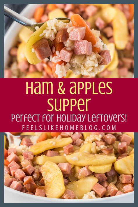 Ham and rice with carrots and apples - The best simple and easy, healthy leftover ham recipes. Gluten-free ham and rice with apples. Perfect main dish comfort food for lunch or dinners. Rice And Carrots, Ham And Rice, Leftover Ham Recipes Casseroles, Rice With Carrots, Ham Recipes Healthy, Apple Recipes Easy Healthy, Ham Casserole Recipes, Food For Lunch, Gluten Free Ham