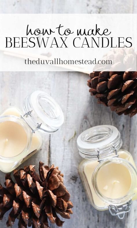 How to Make Beeswax Candles - The Duvall Homestead Pure Beeswax Candles Diy, Diy Candles Beeswax How To Make, How To Make Bees Wax Candles, Candles In Mason Jars, Easy Beeswax Candles, Homemade Beeswax Candles, Pumpkin Beeswax Candle, Beeswax Candles Diy, Safe Candles