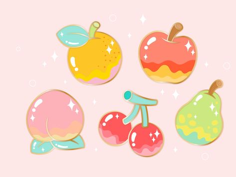 Animal crossing island fruits by Joanna Behar Fruit Illustration Cute, Cute Animal Crossing Drawings, Animal Crossing Watercolor, Aesthetic Fruit Drawing, Fruit Cute Drawing, Cute Fruit Art, Animal Crossing Painting Ideas, Fruit Drawing Cute, Animal Crossing Doodles