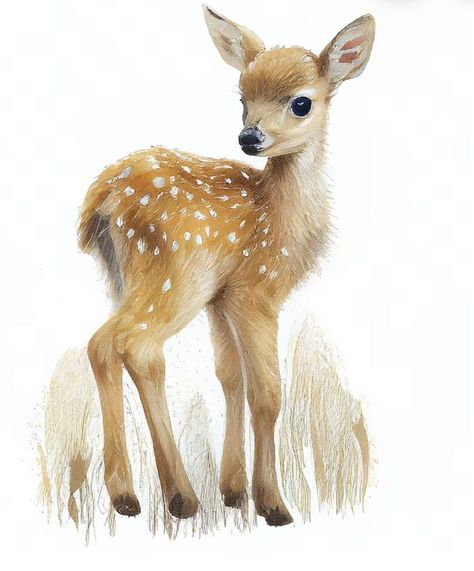 Fawn Drawing Sketches, Vintage Deer Art, Fawn Pictures, Baby Deer Drawing, Cute Deer Drawing, Baby Deer Illustration, Fawn Watercolor, Fawn Drawing, Pictures Of Deer