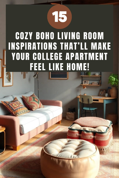 Transform your college apartment into a cozy boho haven with these inspiring living room ideas. Discover how to mix warm textures, earthy colors, and trendy decor to create a comfortable and inviting space. From plush throws to unique wall art, these stylish tips will help you achieve that relaxed, bohemian vibe. Perfect for small spaces, these designs make it easy to personalize your home while keeping it functional. Create a space that feels like home, even in a dorm or shared apartment. Floor Space Decor, Boho Living Room Inspiration, Cozy Boho Living Room, Bohemian Apartment Decor, College Bedroom Apartment, Shared Apartment, Stylish Tips, Cozy Boho, Rooms Ideas