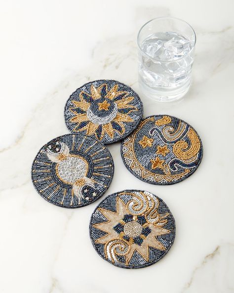 Beaded Coasters, Embroidered Coasters, Celestial Gifts, Kim Seybert, Beaded Things, Tambour Embroidery, Train Journey, Bead Embroidery Jewelry, Hand Embroidery Art