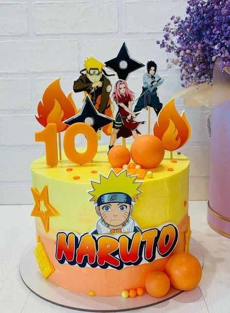 Naruto Theme Cake, Naruto Cake Ideas Birthdays, 10th Birthday Cakes For Boys, Naruto Party Ideas, Naruto Cake, Bolo Naruto, Naruto Birthday, Spiderman Birthday Cake, 10 Birthday Cake