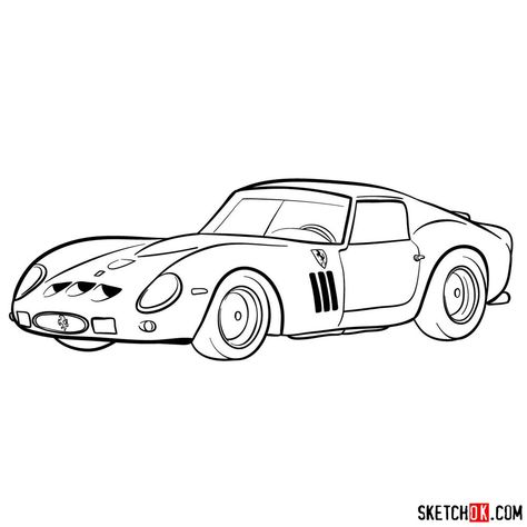 Follow the steps of this drawing guide to learn how to draw the 1962 Ferrari 250 GTO from a basic sketch to a finished drawing. Best Ipad Wallpapers, Ferrari Drawing, Gto Art, Drawing Vehicles, Basic Sketch, Draw Cars, Easy Drawing Guides, Sugar Skull Artwork, Line Artist