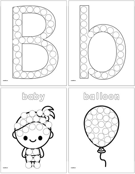 These free printable dot marker coloring pages are perfect for your letter B letter of the week theme! Letter B beginning sounds and vocabulary dot painting pages. Letter B Dot Painting, Letter B Dot Worksheets, Letter B Coloring Pages Free Printables, Letter B Printable, Preschool Letter B, Marker Coloring Pages, Letter B Coloring Pages, Painting Pages, B Alphabet