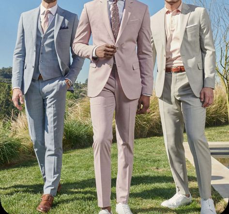 Summer Formal Outfits Men Wedding, Summer Mens Suits, Mens Pastel Wedding Attire, Light Colored Suits For Men, Spring Wedding Men’s Suit, Pastel Wedding Guest Outfit Men, Garden Attire Men, Men Spring Wedding Guest, Pastel Suits For Men Wedding