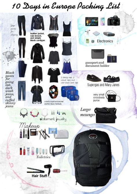 Packing list for ~10 days in Europe during spring/early summer. 10 Days Packing List Summer, 10 Days Travel Packing, What To Pack For 10 Days In Europe, 10 Day Packing List Europe Spring, 10 Days In Europe Packing, Pack For Europe, Europe Packing, Europe Packing List, Trip Packing