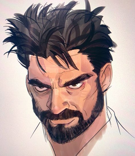 Men Character Design Face, Mustache Reference Drawing, Angry Man Drawing Reference, Anime Character With Beard, Embarrassed Expression Reference, Comic Artstyle Tutorial, Facial Hair Drawing Reference, Guy With Beard Drawing, How To Draw Older Characters