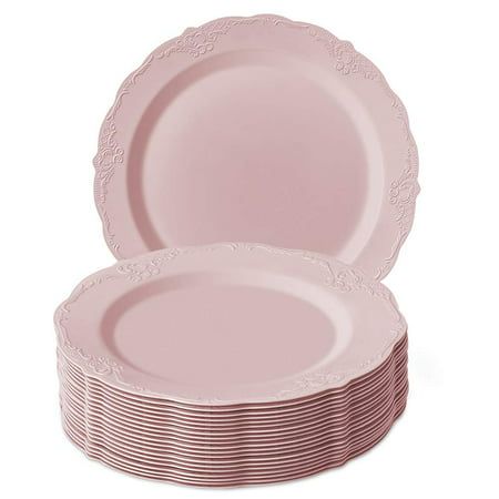 Change the look of your table and awe your guests with these Vintage Collection Blush Salad Dinnerware Plates. Transform your event into a magnificent and memorable experience using our Vintage dinnerware set. What's in the Box: 20 x Blush Salad Plates Product Features: 9'' salad plates 100% eco-friendly and non-toxic. Made from high-grade heavyweight plastic material. Sturdy plates won't easily snap, sag, or break Designed with wide rims to avoid spills. Durable to use and handle. Leak free, soak-proof, cut resistant and unbreakable. Resists any sharp object. Crafted to carry heavy food items and to handle hot and cold dishes. High-end look at an affordable price Benefits: Made from the finest plastic on the market. All our products undergo strict quality control to meet the high standard Talitha Koum, Plastic Dishes, Vintage Dinnerware Set, Upscale Wedding, Pink Party Supplies, Disposable Plastic Plates, Plates Vintage, Cold Dishes, Wedding Plates