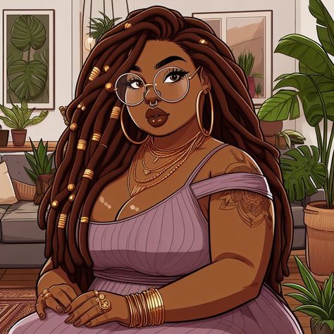 Black Women Art Curvy Drawing, Plus Size Black Art, Plus Size Black Women Art, Fat Black Lady, Black Women Art Curvy, Plus Size Cartoon Art, Black Powerpuff, Fat Positive Art, Child Aesthetic