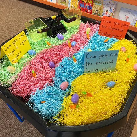 Eyfs Easter Tuff Tray Ideas, Easter Tough Tray Ideas, Easter Messy Play Ideas, Easter Tuff Tray Ideas, Easter Reggio Activities, Easter Maths Eyfs, Easter Messy Play, Easter Themed Tuff Tray, Easter Tuff Tray