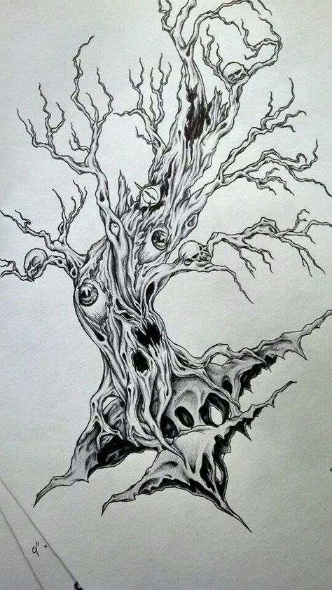 Eldritch Tattoo, Tree Tattoo Black, Beautiful Spine Tattoos, Tree Monster, Spine Tattoo Ideas, Animal Tattoo Ideas, Forest Drawing, Money Tattoo, Clock Tattoo Design