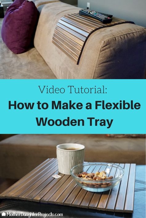 Video tutorial on how to make this easy foldable wood tray. Great to make a solid surface for a coffee table or sofa! Diy Wood Tray, Diy Mat, Couch Tray, Sofa Tray, Sofa Arm Table, Wooden Couch, Wood Projects For Beginners, Woodworking Projects For Kids, Couch Diy