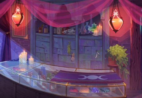 From the visual novel 'the Arcana'( http://thearcanagame.tumblr.com/ ). A soundscape for your shop. Windchimes in the window, a fire on the hearth. Hard at work, or hardly working? The Arcana, Catty Noir, House On The Rock, Magic Shop, Visual Novel, Fantasy Landscape, Lily Pads, Runes, The Magicians