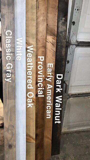 DIY FIVE AND CO OUR STAIN OPTIONS — FIVE AND CO. Early American Varathane Stain, Barnwood Stain Color, Stain Colors On Pine Wood, Dining Room Table Stain Colors, Popular Stains For Wood, Minwax Provincial Stain On Pine, Rustic Stain Colors, Farmhouse Stain Colors On Pine, Farmhouse Stain Colors