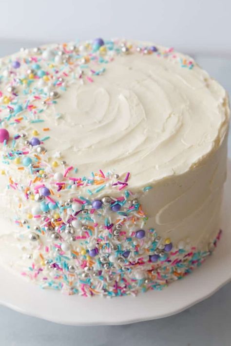 Best Funfetti Cake, Whipped Vanilla Frosting, Homemade Funfetti Cake, Funfetti Cake Recipe, Non Pareils, Cake Confetti, Cake Number, Cake Land, Elegant Cake