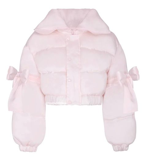 Puffer Jacket Cropped, Pink Coquette Aesthetic, Pink Puffer Coat, Royal Clothing, Cute Coats, Satin Ribbons, Strawberry Milk, Lucky Charms, Dolce E Gabbana