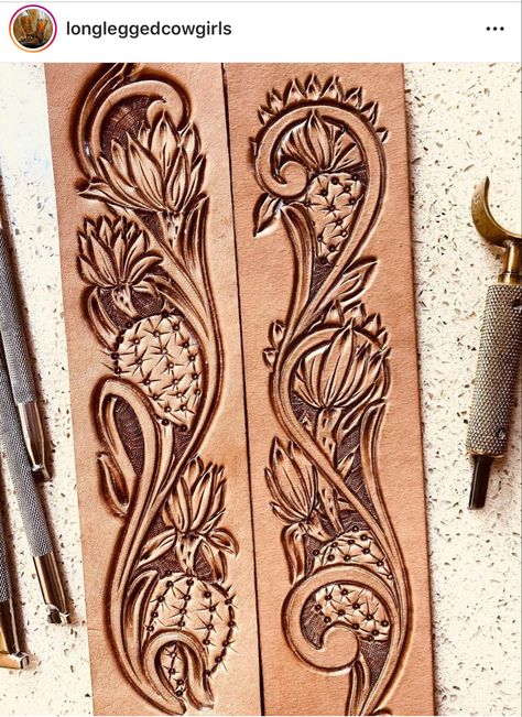 Tooled Leather Templates, Floral Tooling Patterns, Cactus Tooling Pattern, Leather Stamping Patterns, Simple Tooled Leather Pattern, Leather Tooling Tattoo, Cactus Leather Tooling Patterns, Tooled Flower Pattern, Leather Work Tattoo