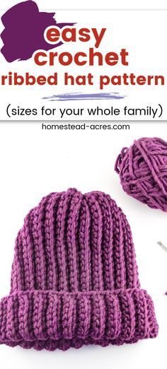 Crochet Ribbed Hat Pattern, Quick Crochet Hat, Crochet Ribbed Hat, Winter Homestead, Beanie Ideas, Crochet Kids Scarf, Crochet Mens Hat, Easy Crochet Hat Patterns, Crochet Hat For Beginners