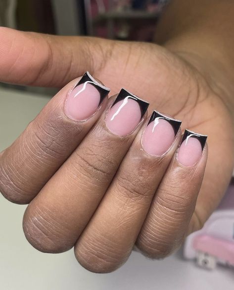 Nails For 12 Year Girl, Short Black French Tip, Short Black Acrylic Nails, Mommy Nails, Short Frenchies, French Tip Black, Better Nails, Black French Tip, Cruise Nails