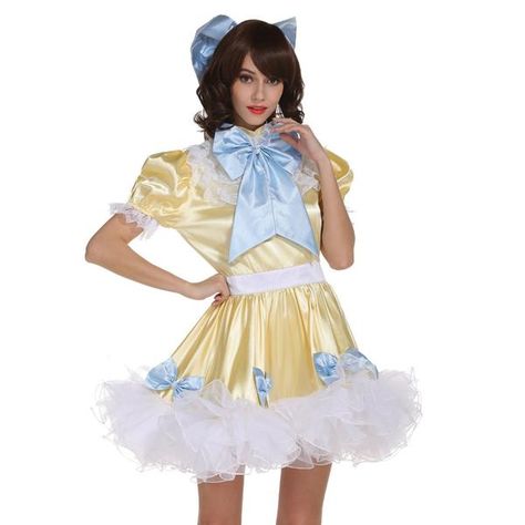 Sissy Maid Costume – Sissy Panty Shop Fluffy Dress, Puffy Dresses, Yellow Satin, Bow Dress, Dress Satin, Play Dress, Dress With Bow, Easy Wear, Neck Designs