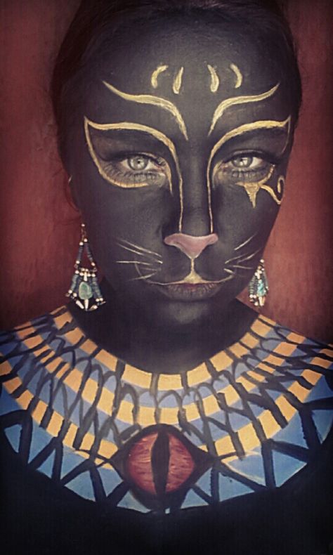 Egyptian Cat Costume, Goddess Egyptian, Bastet Goddess, Egyptian Makeup, Egyptian Cats, Special Fx Makeup, Egyptian Cat, Theatrical Makeup, Cat Costume