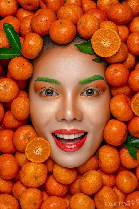 Fruit Shoot, Theme Pictures, Men Photoshoot, Fruit Photography, Women Motivation, Orange Orange, Colorful Portrait, Orange Fruit, Makeup Photography