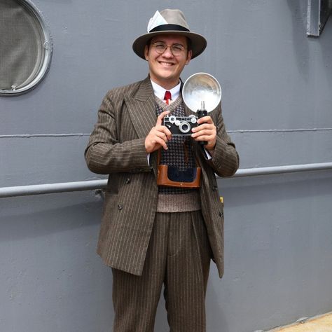 Dmitriy sent us these brilliant photos of him on board the SS Red Oak Victory in Richmond, California. He was there as a flash film photographer for a pancake breakfast event! Such a historic wartime ship calls for a suitable ensemble, so Dmitriy wore our brown Deliverance demob suit with a white spearpoint collar shirt and light grey fedora 📷 @zenitquarz_1x8s2 #RevivalVintage #40sStyle #1940sSuit #1940sFashion #WartimeFashion #VintageMenswear #CustomerPhoto #HappyCustomer Breakfast Event, Grey Fedora, Richmond California, 1940s Suit, Pancake Breakfast, Film Photographer, 40s Fashion, Film Photographers, Red Oak